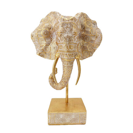 Modern Boho Gold Resin Elephant Head Sculpture – Mandala-Inspired Table Decor for Living Room or Office